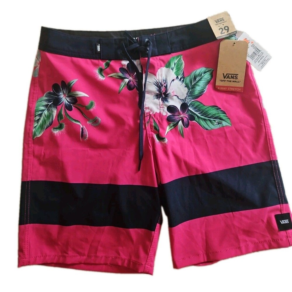NEW Vans Era 4 Way Stretch Board Short Swim Trunks Pink Floral Sz 29